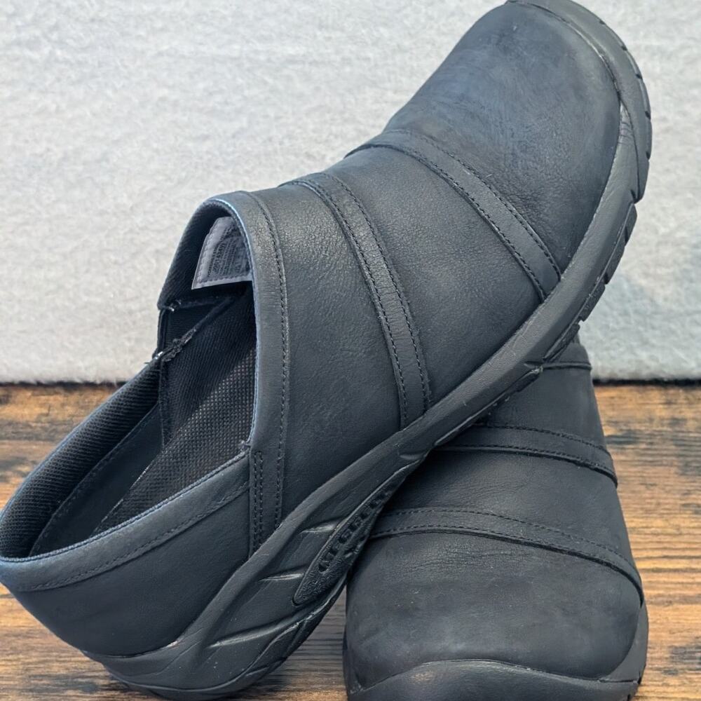 Merrell Encore Moc 4 Black Leather Clogs Women's 9.5 Wide Comfort Slip On Shoes